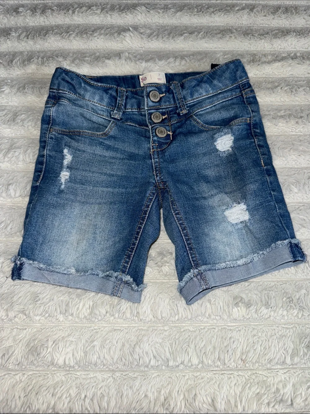 SO Girls Distressed Roll-Hem Denim Shorts - Blue